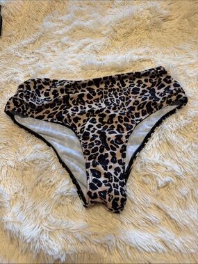 SHEIN Leopard Print High Waisted Bikini Bottoms - Tan, Black, Brown